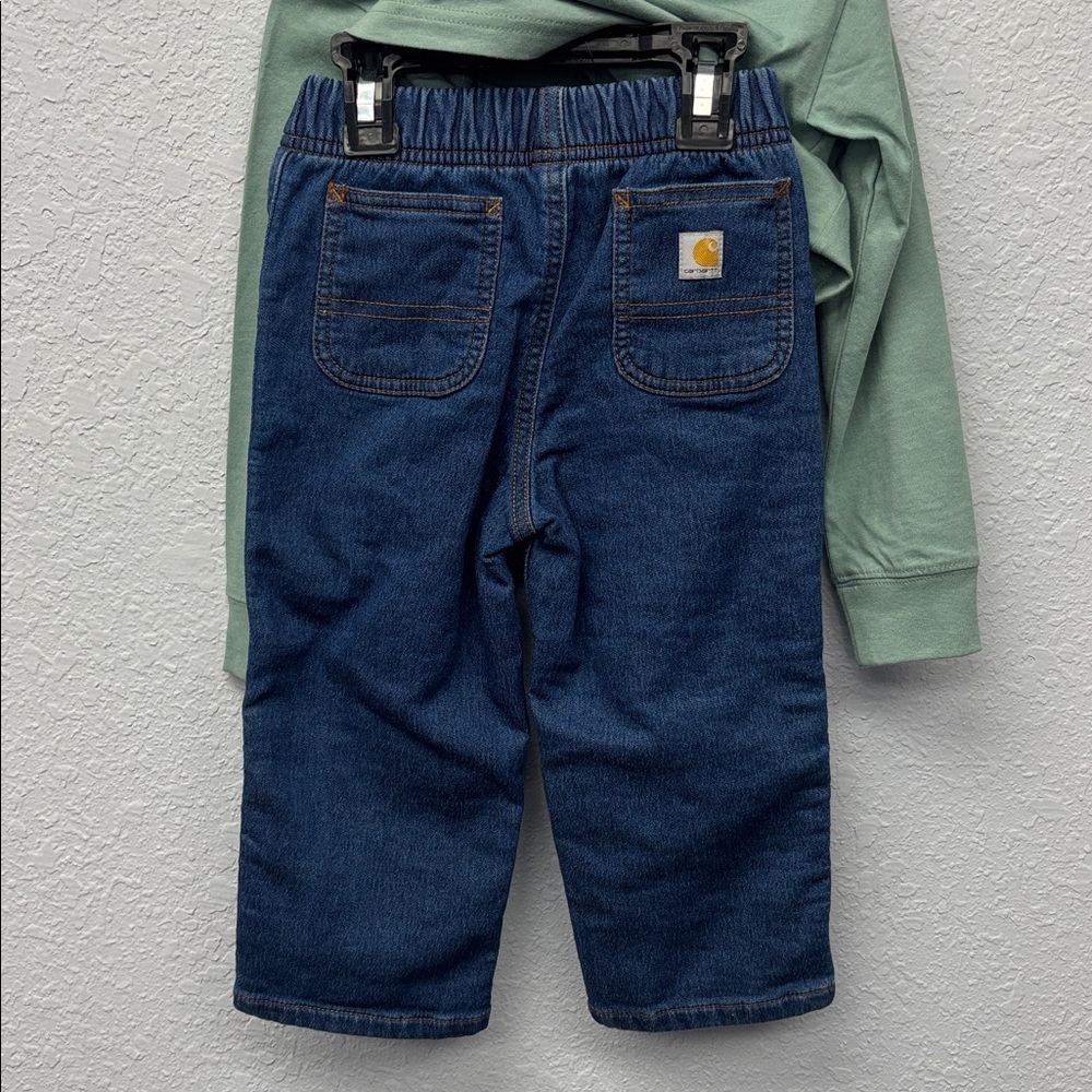 NWT Carhartt Kids Sz 24mo Mint Dog Graphic LSS and Matching Denim Pant Set - Picture 7 of 9